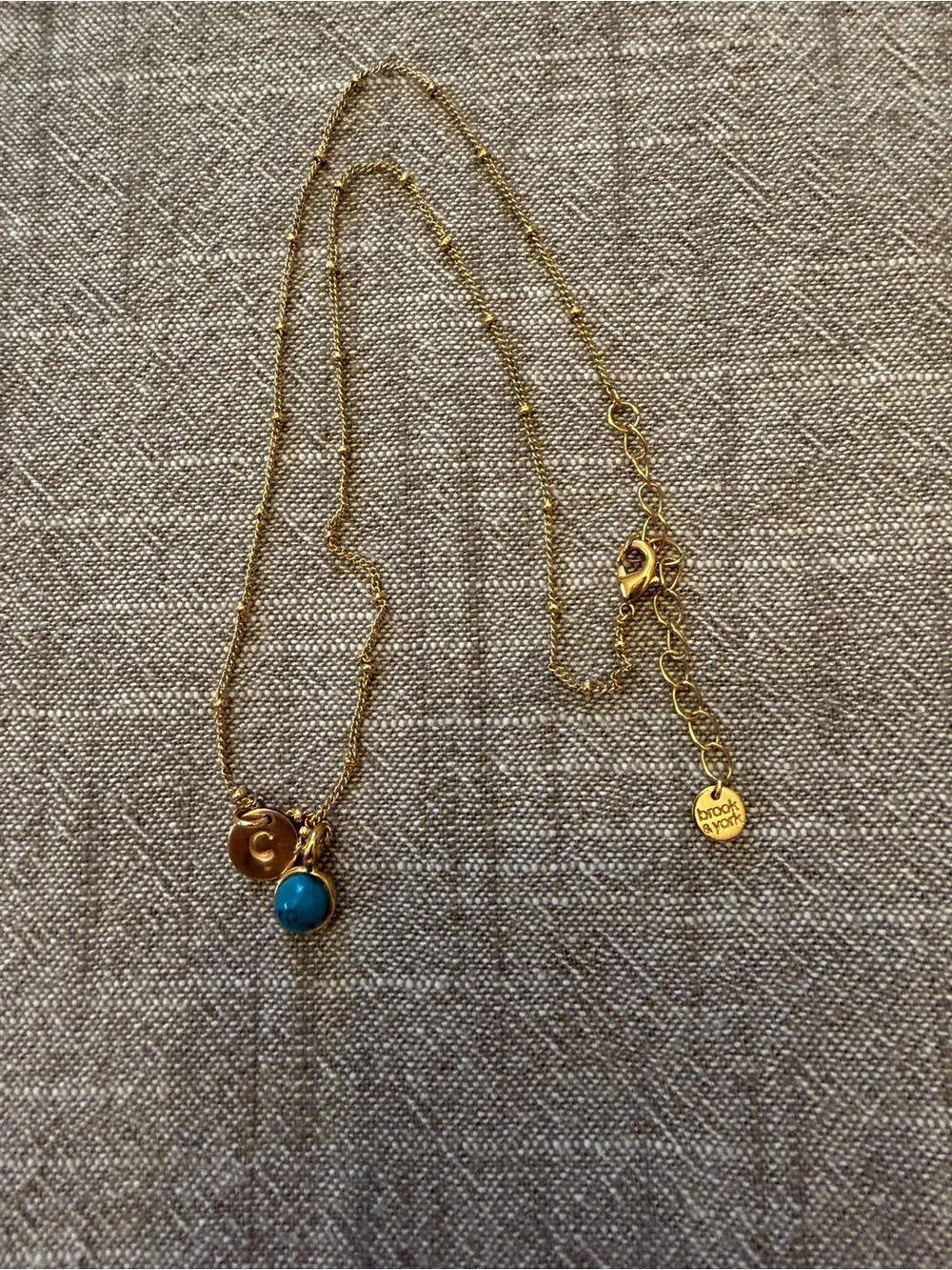 Vintage Gold Filled Chain Necklace with Turquoise Charm and C charm - Picture 1 of 8